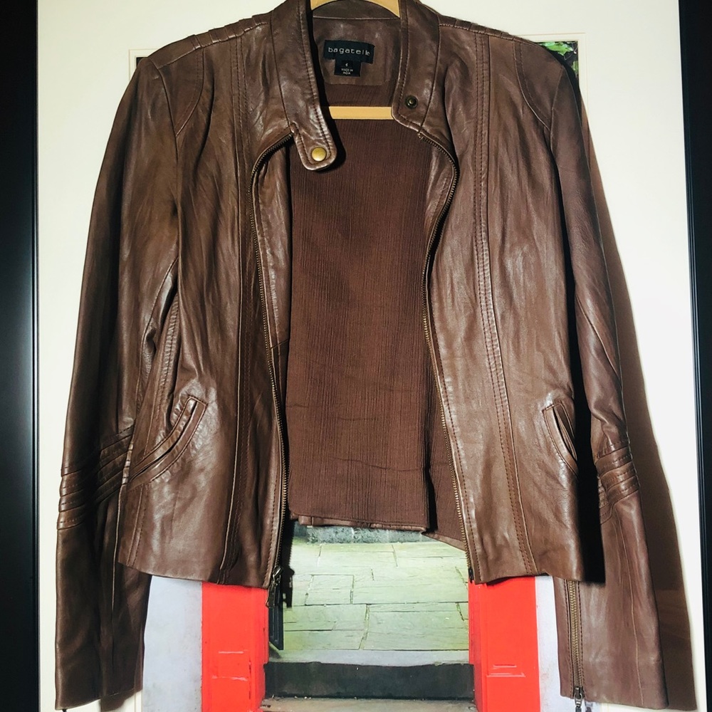 Bagatelle Brown Leather Moto Jacket Size 6 Women's